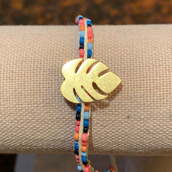 NWT Madewell Beaded W/Gold Leaf Charm Slider Bracelet - Picture 5 of 9